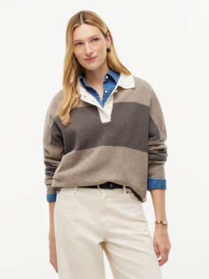 brown sweter rugby premium knit z czystej wełny o kroju pudełkowym dla kobiety - tommy hilfiger
