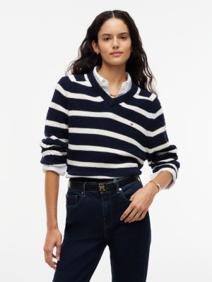 blue cardigan stitch relaxed v-neck jumper for women tommy hilfiger