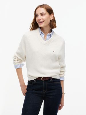 yellow cardigan stitch relaxed v-neck jumper for women tommy hilfiger