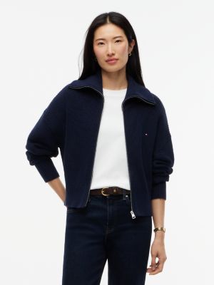 blue cardigan stitch zip-thru jumper for women tommy hilfiger