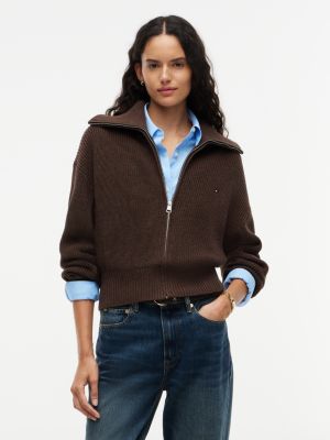 brown pulloverjacke mit perlfangmuster für damen - tommy hilfiger
