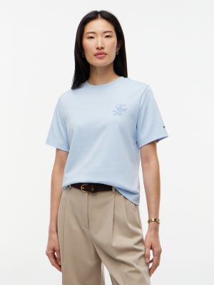 blue logo interlock knit boxy t-shirt for women tommy hilfiger