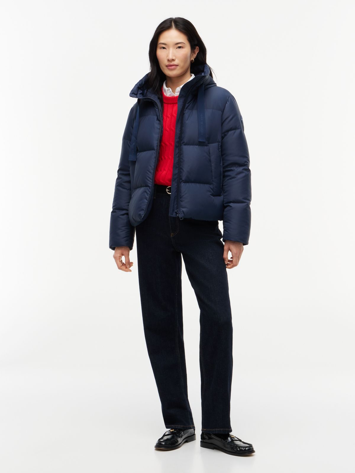 Drawstring Hooded Down Jacket — Blue