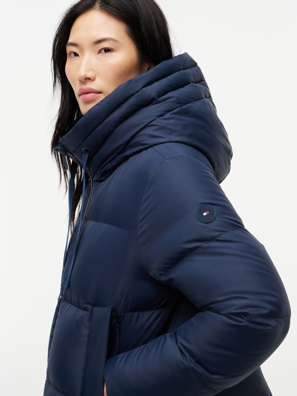 Drawstring Hooded Down Jacket — Blue