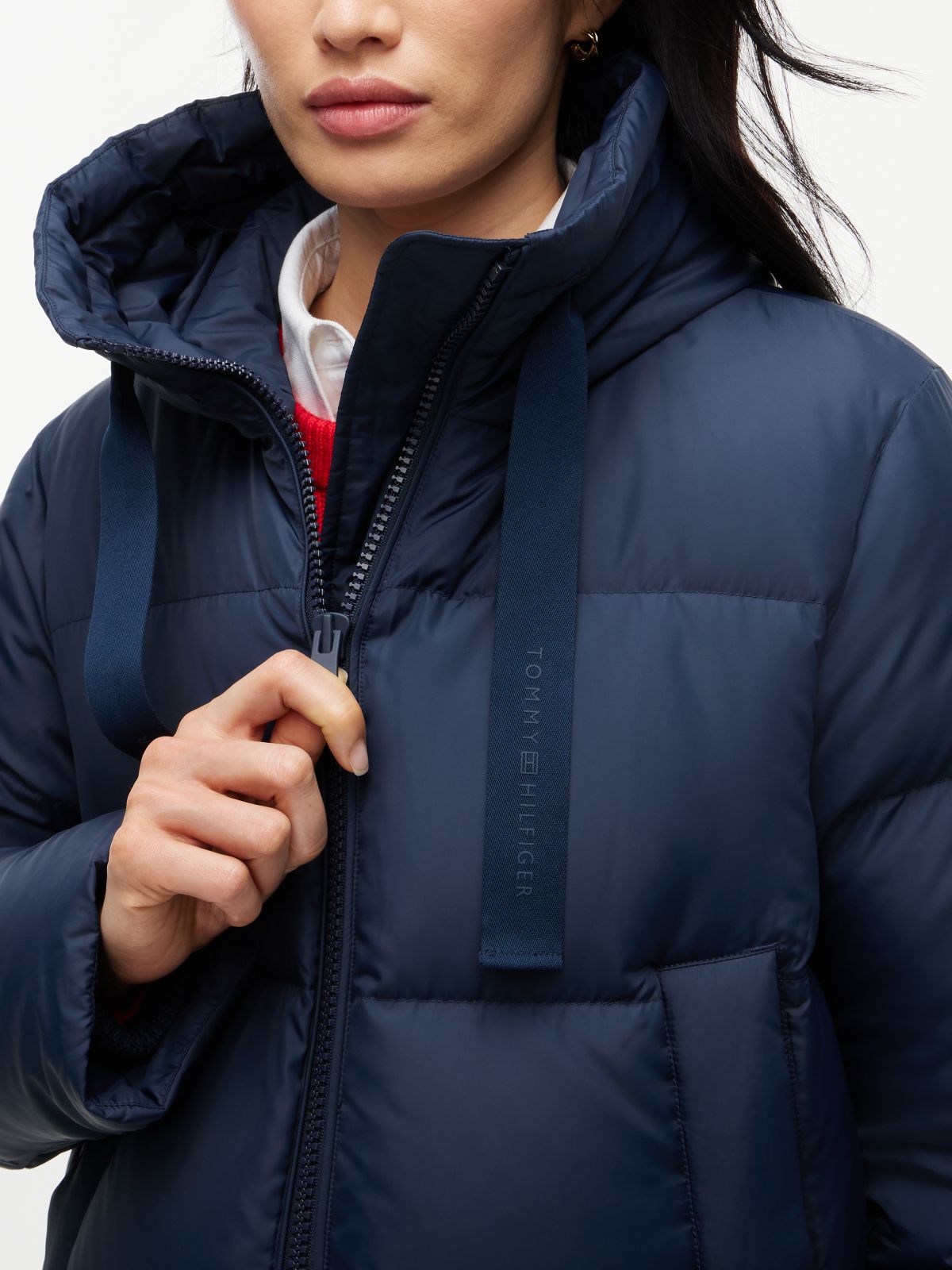 Drawstring Hooded Down Jacket — Blue
