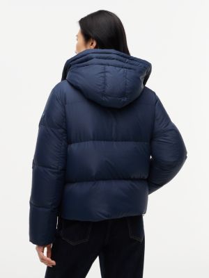 blue drawstring hooded down jacket for women tommy hilfiger