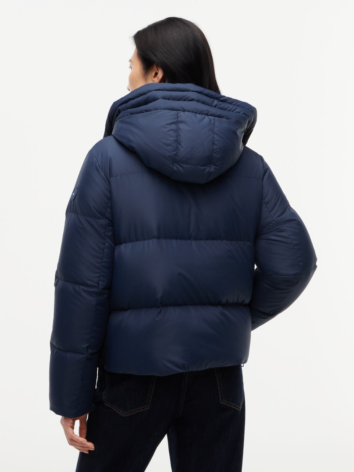 Drawstring Hooded Down Jacket — Blue