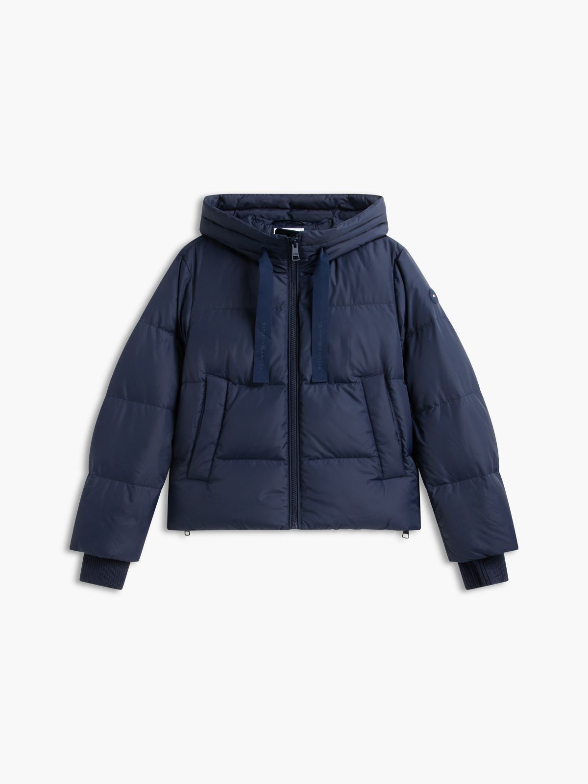 Drawstring Hooded Down Jacket — Blue