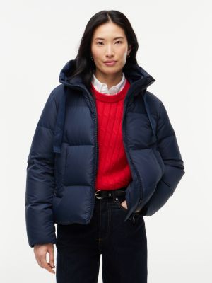 blue daunenjacke mit tunnelzug-kapuze für damen - tommy hilfiger