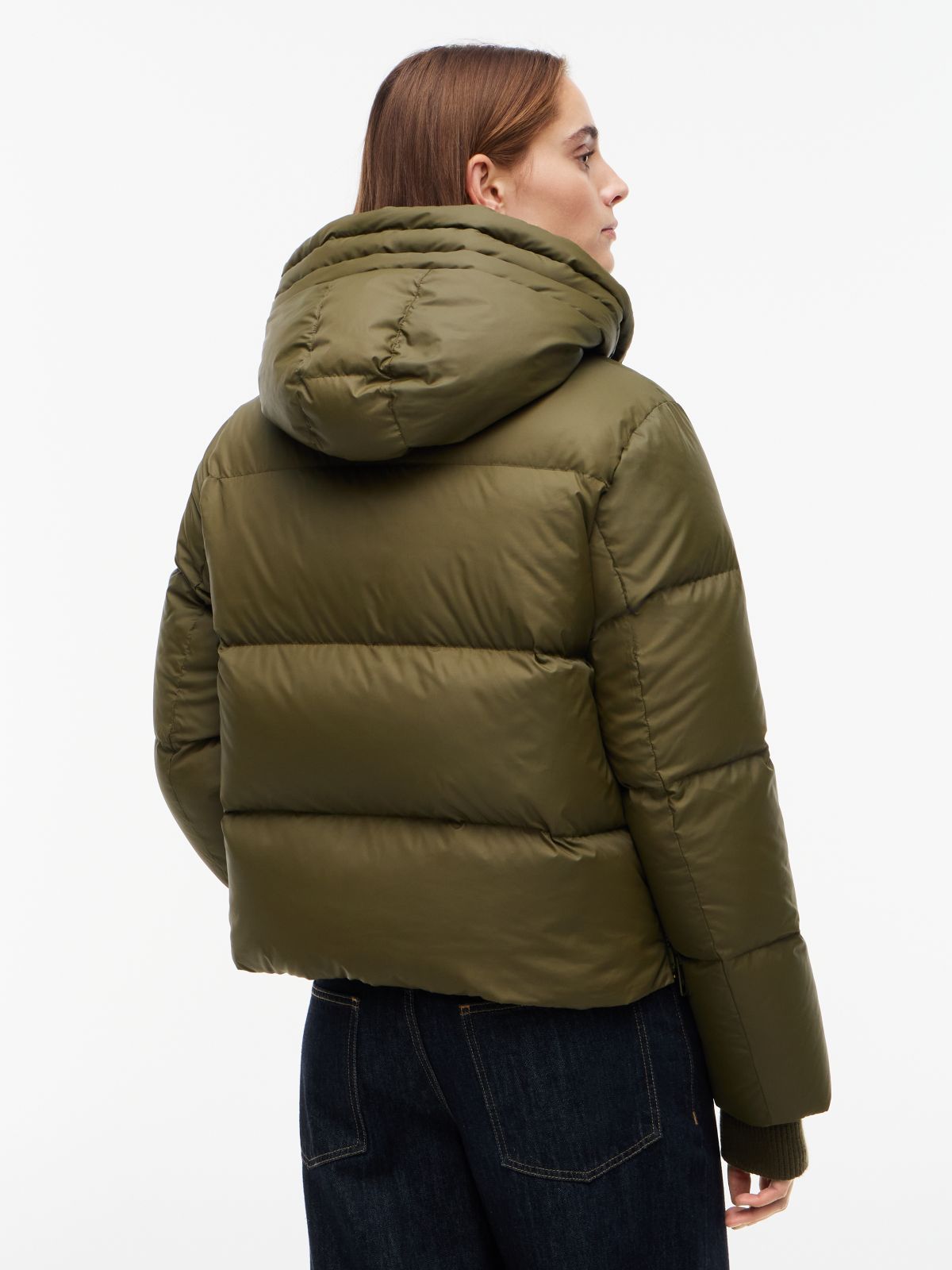 Drawstring Hooded Down Jacket — Green