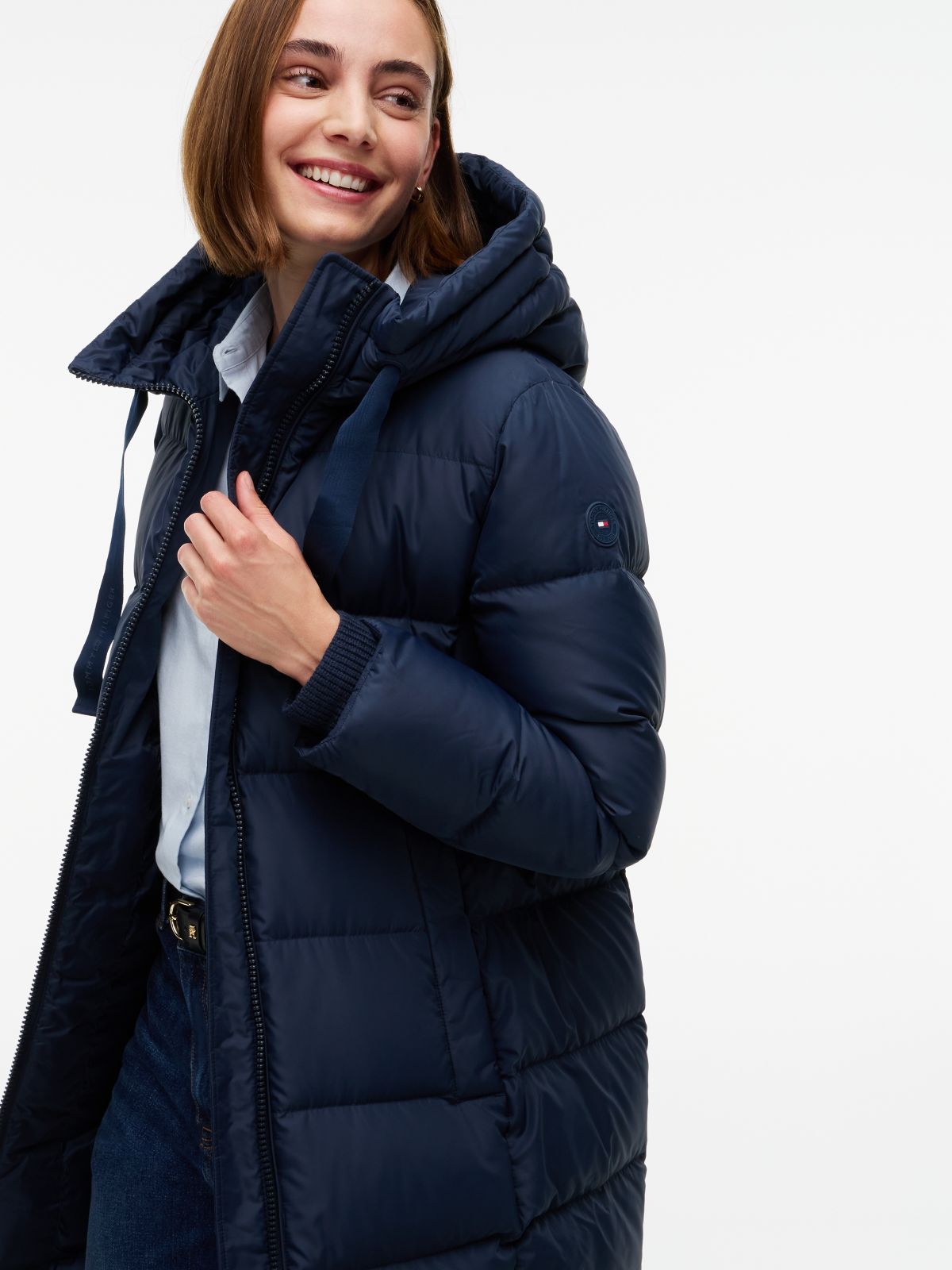 Down Drawstring Hooded Coat — Blue