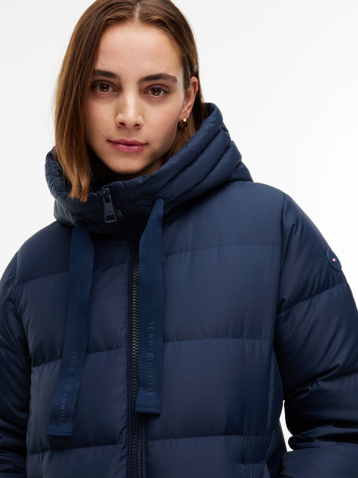 Down Drawstring Hooded Coat — Blue