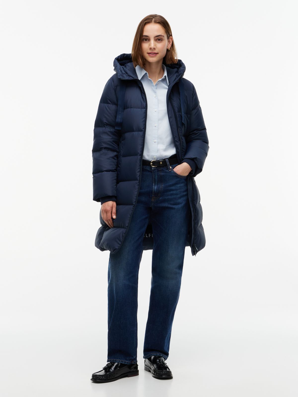 Down Drawstring Hooded Coat — Blue