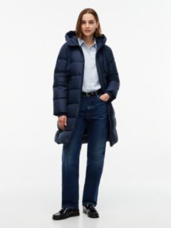 Down Drawstring Hooded Coat — Blue 1