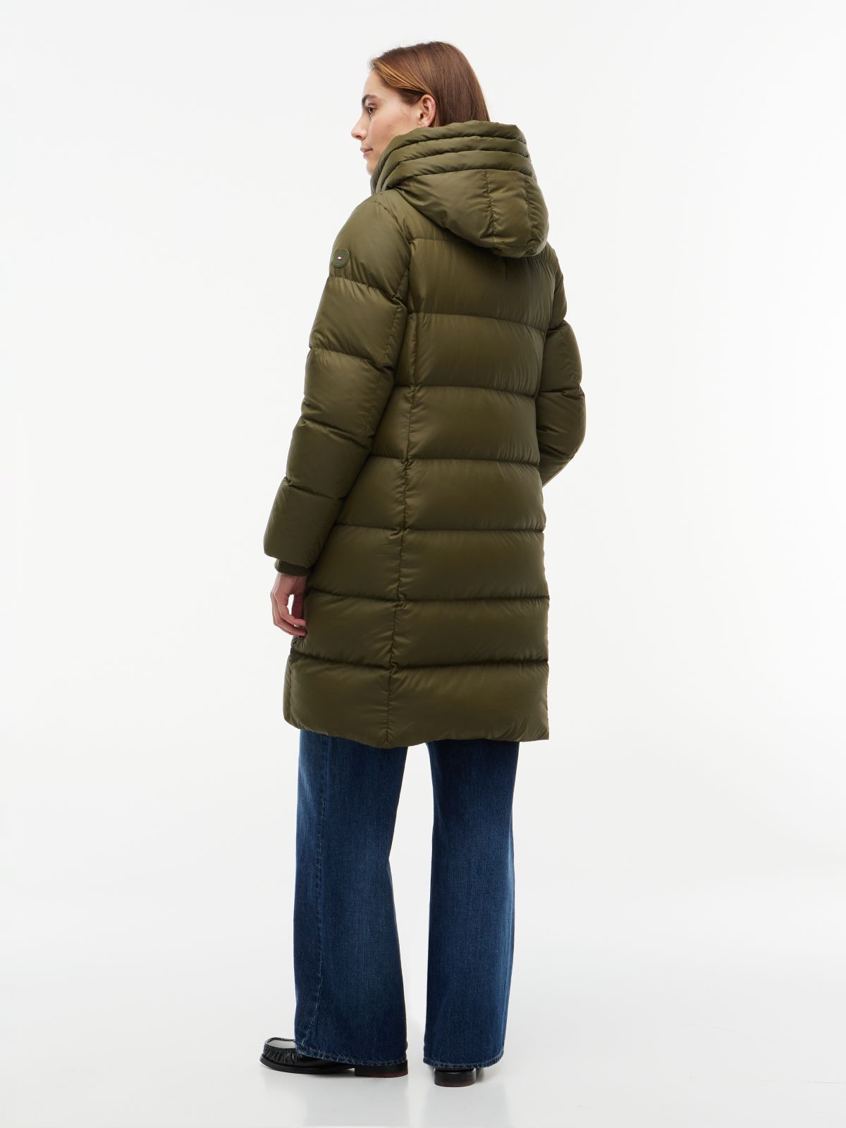 Down Drawstring Hooded Coat — Green