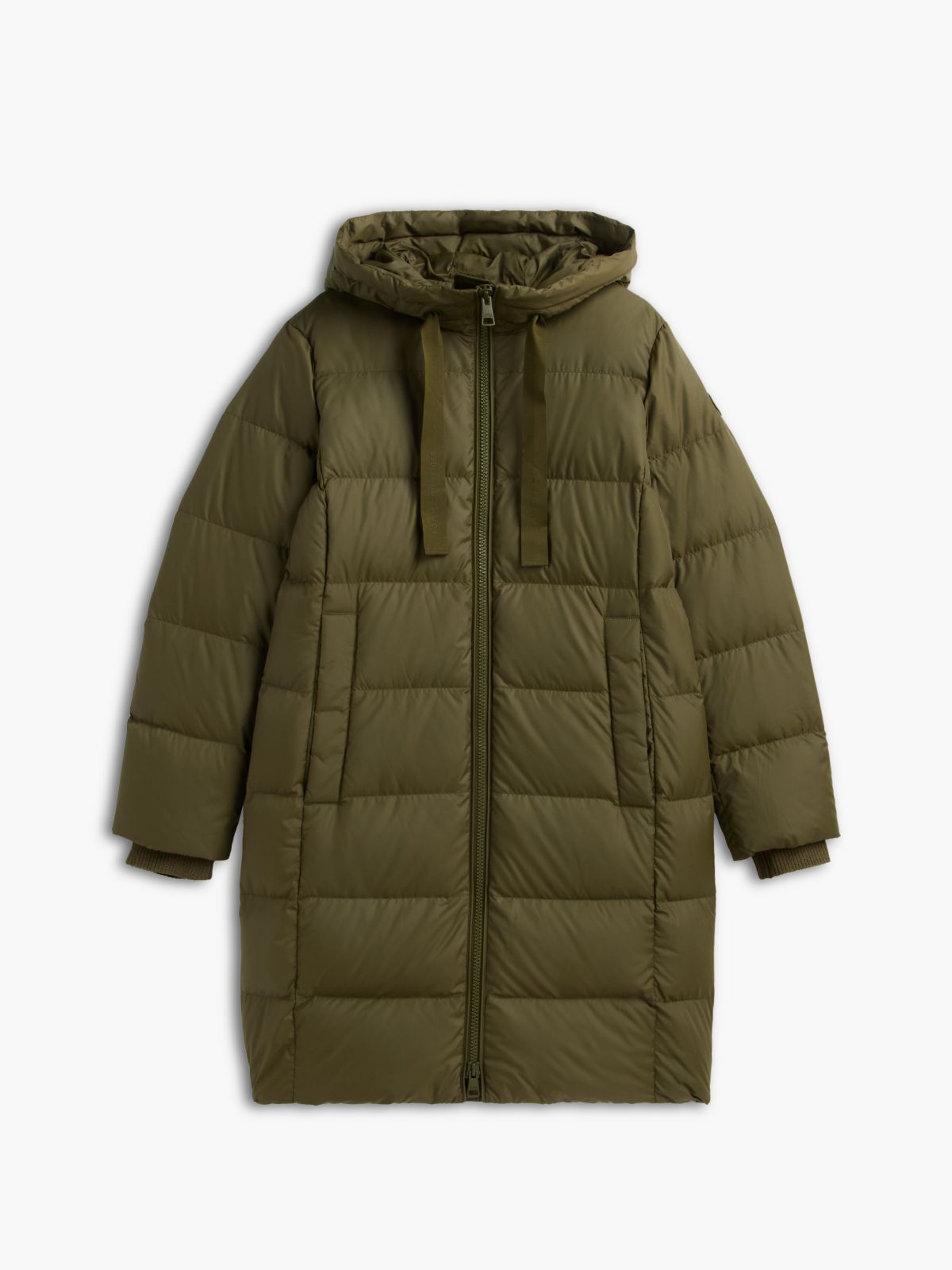 Down Drawstring Hooded Coat — Green