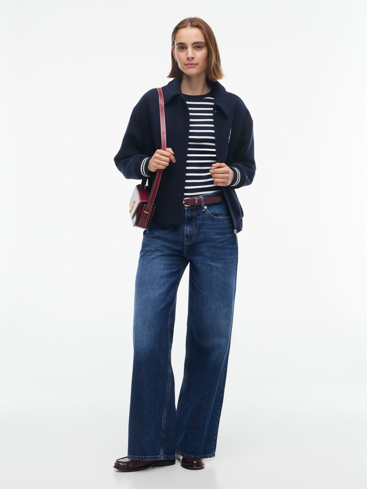 Flag Embroidery Slim Long Sleeve T-Shirt — Blue