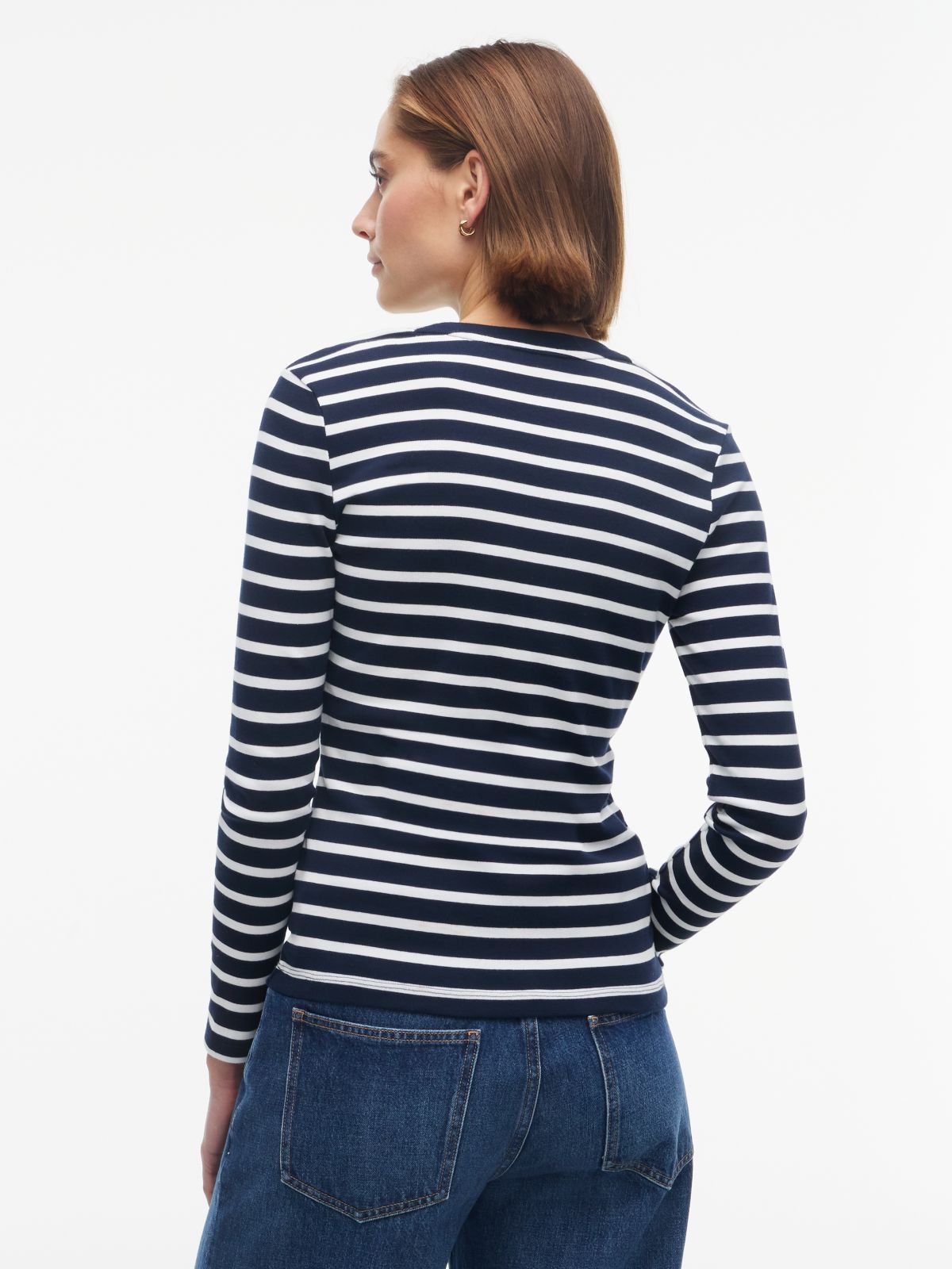 Flag Embroidery Slim Long Sleeve T-Shirt — Blue