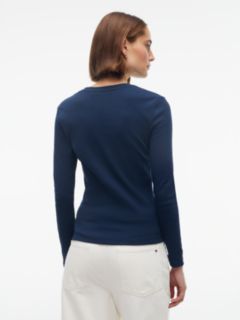 Flag Embroidery Slim Long Sleeve T-Shirt — Blue 4