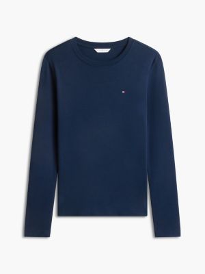 blue slim fit langarmshirt mit rundhalsausschnitt für damen - tommy hilfiger