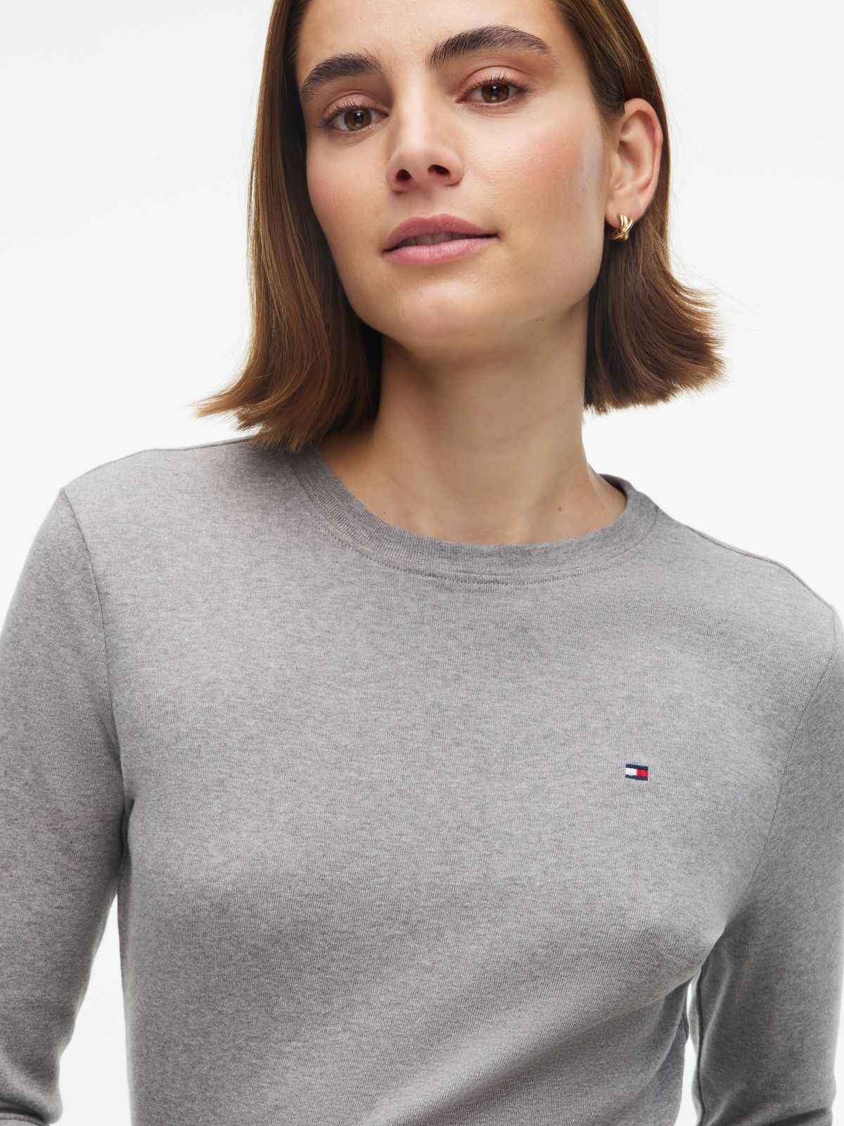Flag Embroidery Slim Long Sleeve T-Shirt — Grey