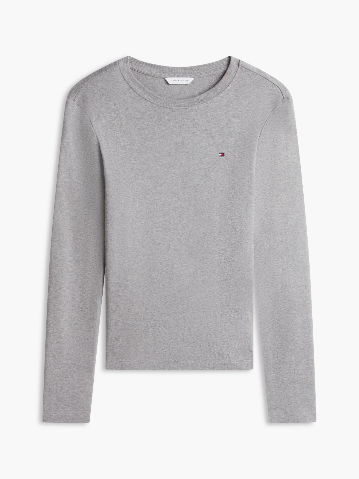 Flag Embroidery Slim Long Sleeve T-Shirt — Grey