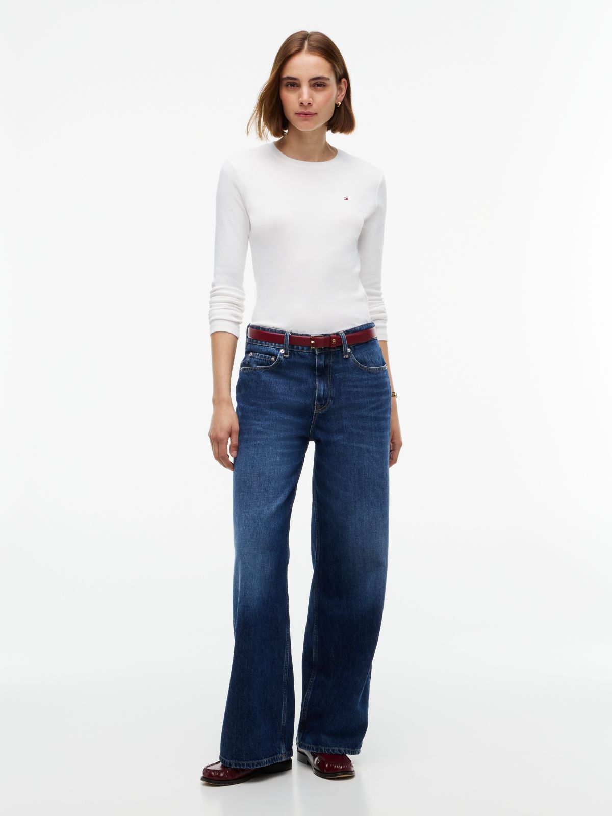 Flag Embroidery Slim Long Sleeve T-Shirt — White