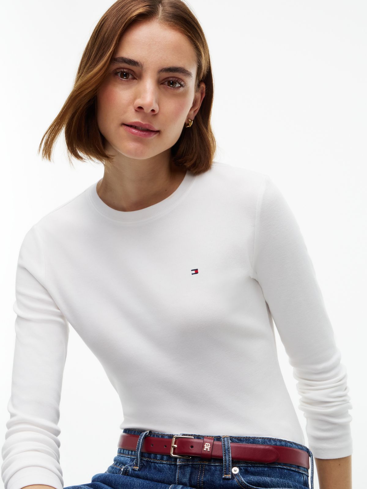 Flag Embroidery Slim Long Sleeve T-Shirt — White