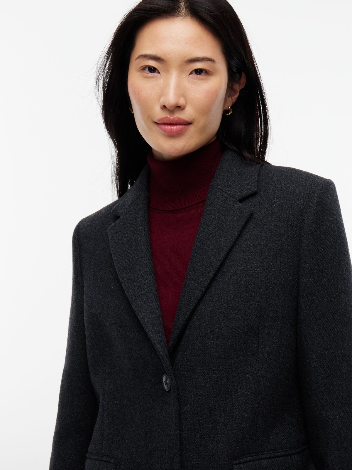Manteco Wool Blend Slim Single Breasted Coat — Grey