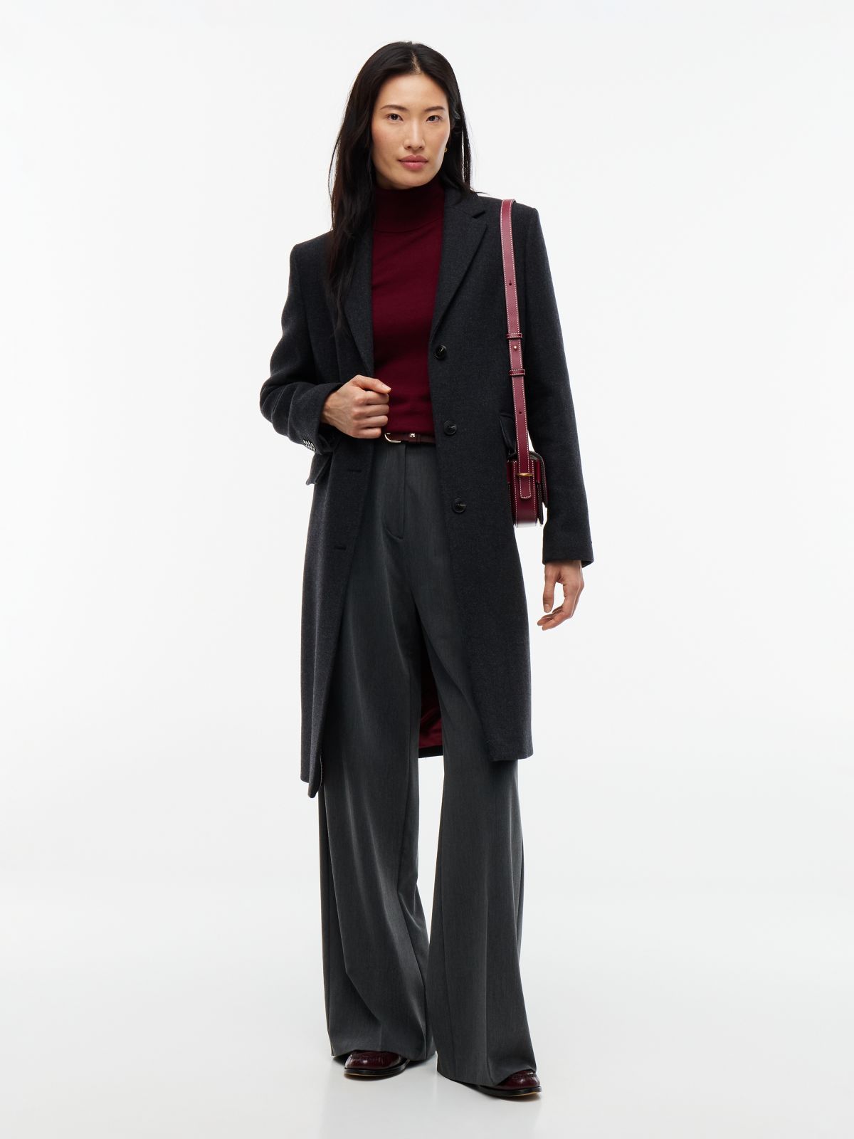 Manteco Wool Blend Slim Single Breasted Coat — Grey