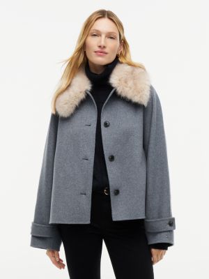 grey wollmix-jacke mit kunstpelz-kragen für damen - tommy hilfiger